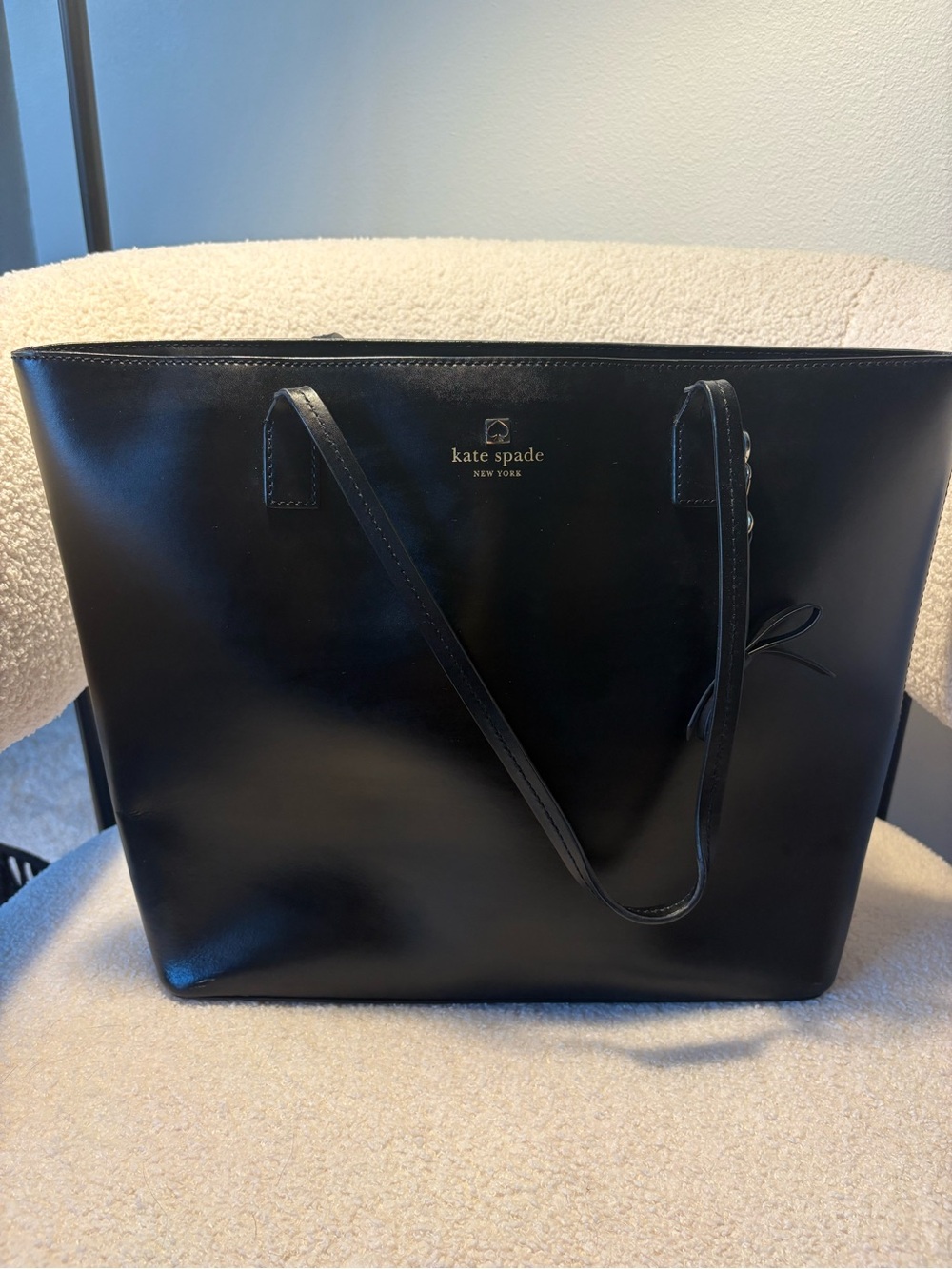 kate spade Black Leather Tote with Bow Detail